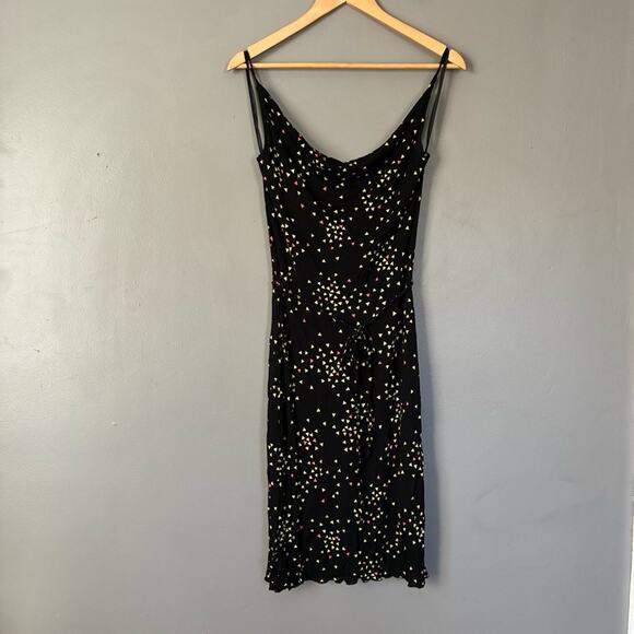 VINTAGE BEBE Slip Dress Cowl Neck 90s Y2K black Print tie waist size S - Picture 3 of 9